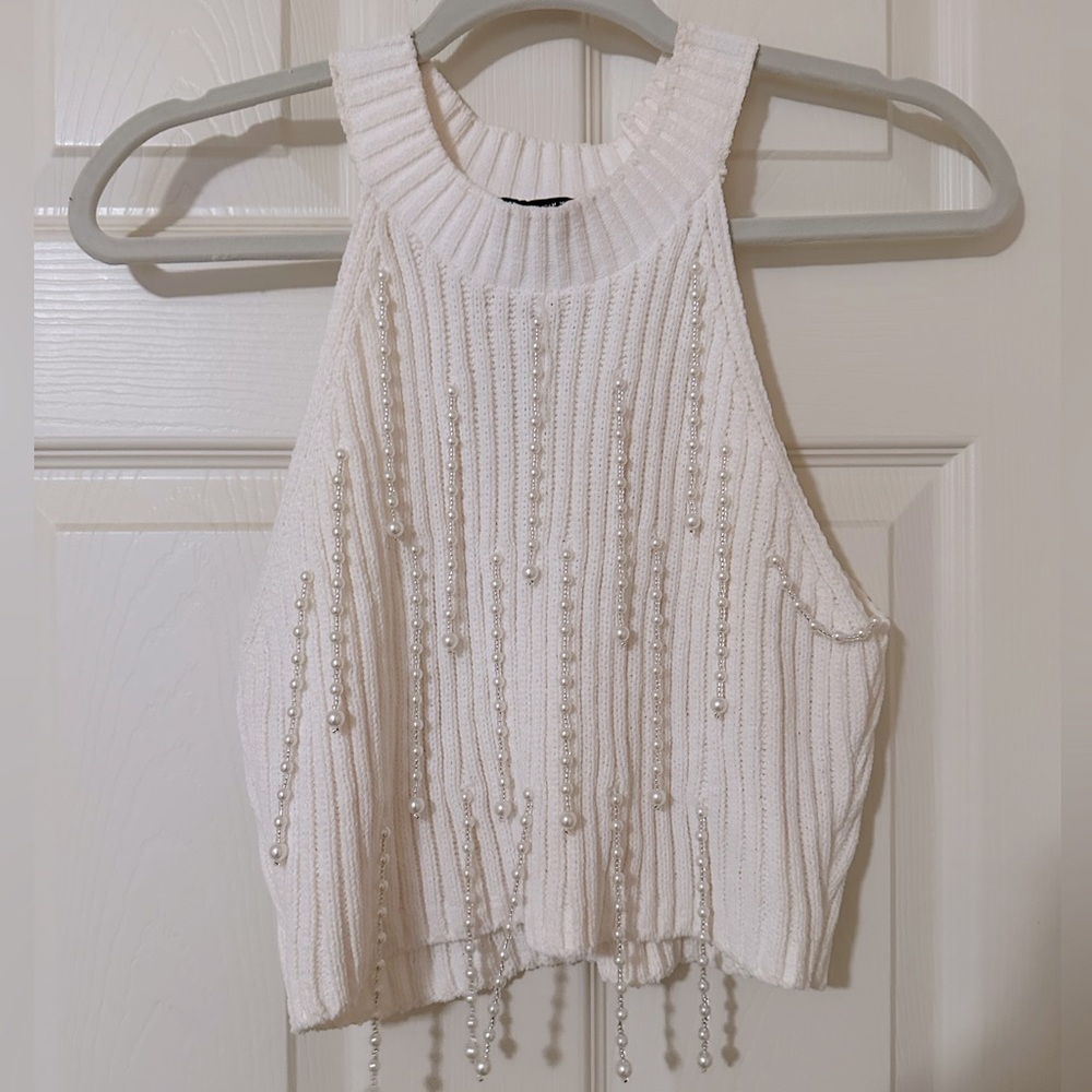 Zara crop top bejeweled with pearls!